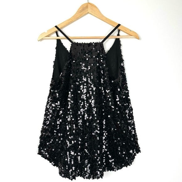 Space 46 Womens Sequin Tank Top Medium Black Evening Trapeze Racerback Sparkly - Picture 2 of 11